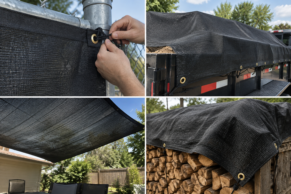 Black Mesh Truck Tarp for Shade, Airflow and Outdoor Coverage