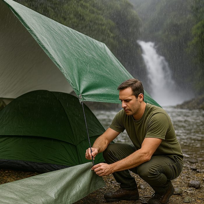 140gsm Green Silver Reversible Tarpaulin Cover with Eyelets and Reinforced Edges for Outdoor, Farming and Camping Use