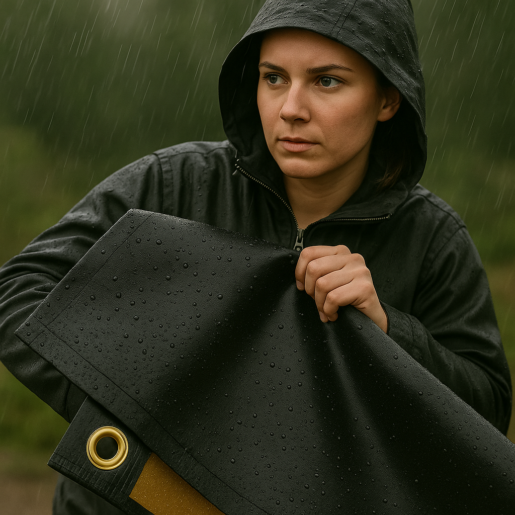 Black and Gold Heavy Duty Tarpaulin 270GSM – Waterproof PE Sheet for Camping, DIY & Outdoor Protection