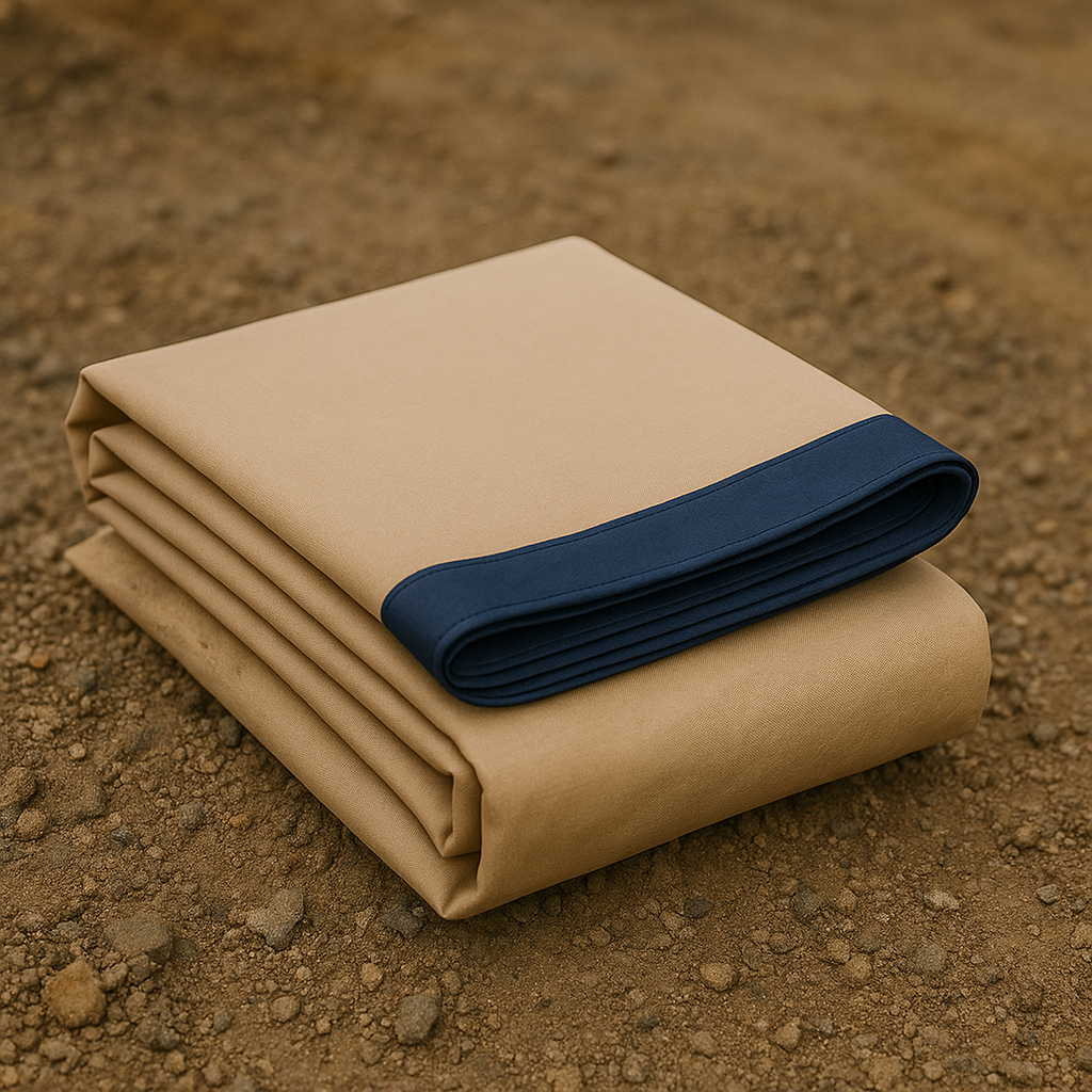 350gsm Blue and Beige Waterproof Tarpaulin with Eyelets for Construction, Marine and Outdoor Use