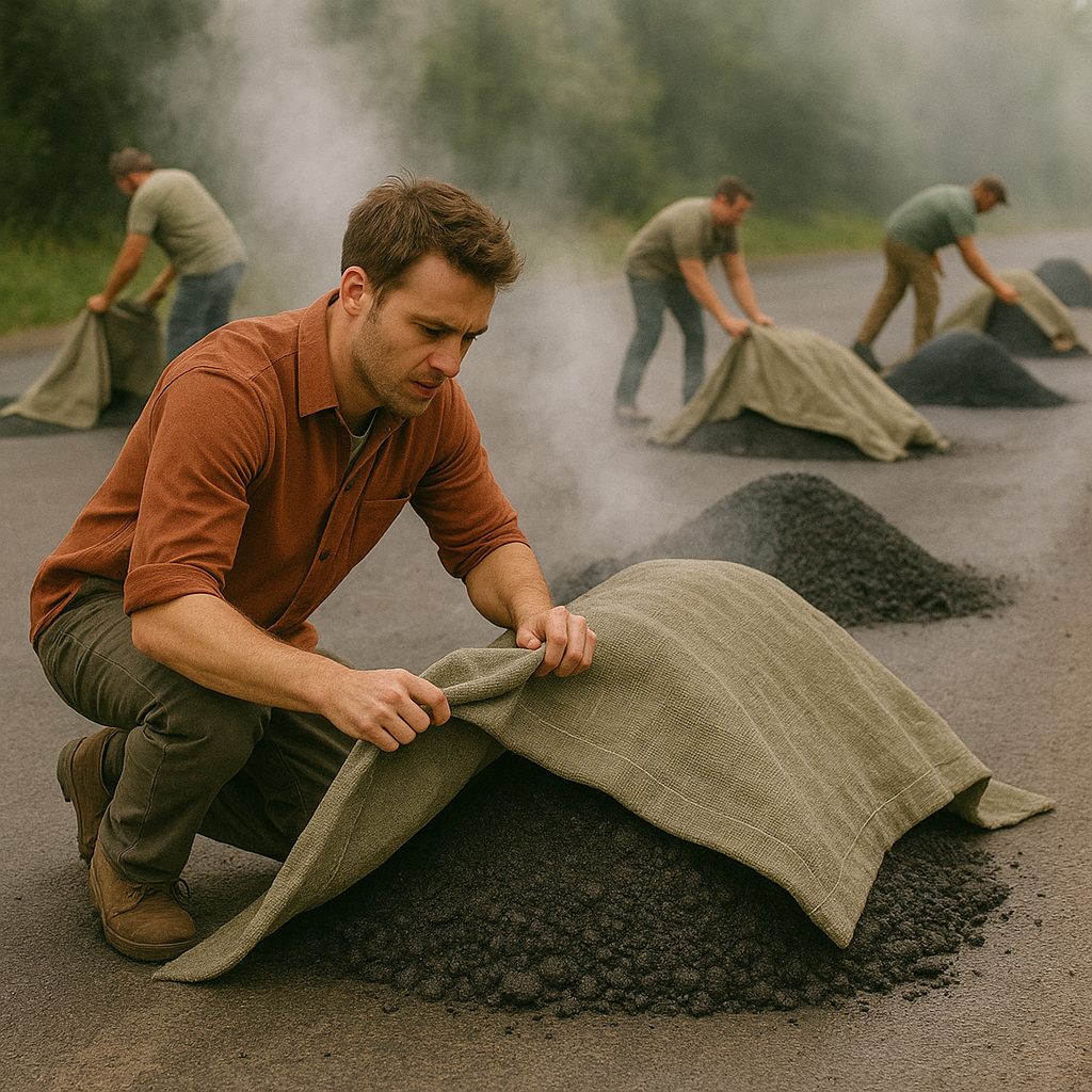 Double Stitched Jute Tarmac Cover – Heat Retaining Ground Sheet with Eyelets for Construction and Industrial Use