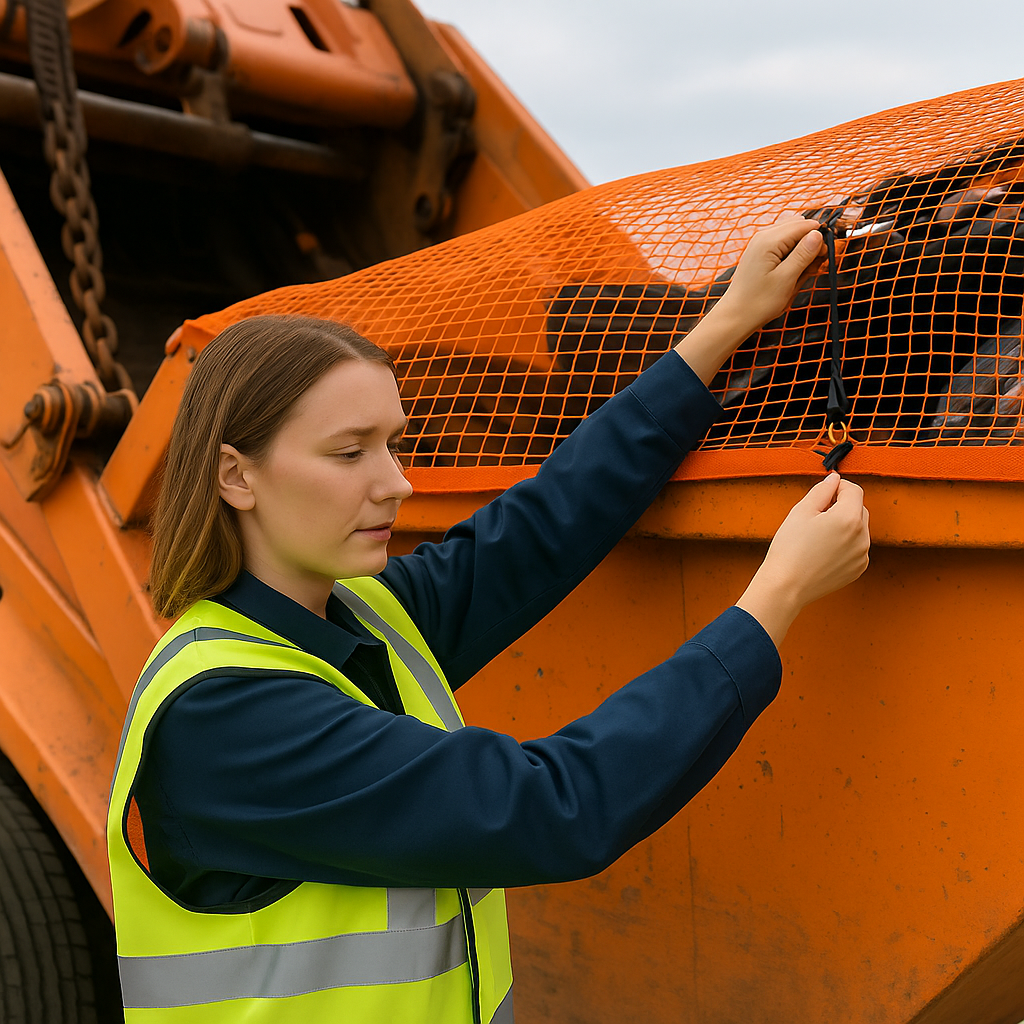 High-Visibility Orange Skip Netting – Heavy Duty Mesh for Skips, Trailers & Yard Loads