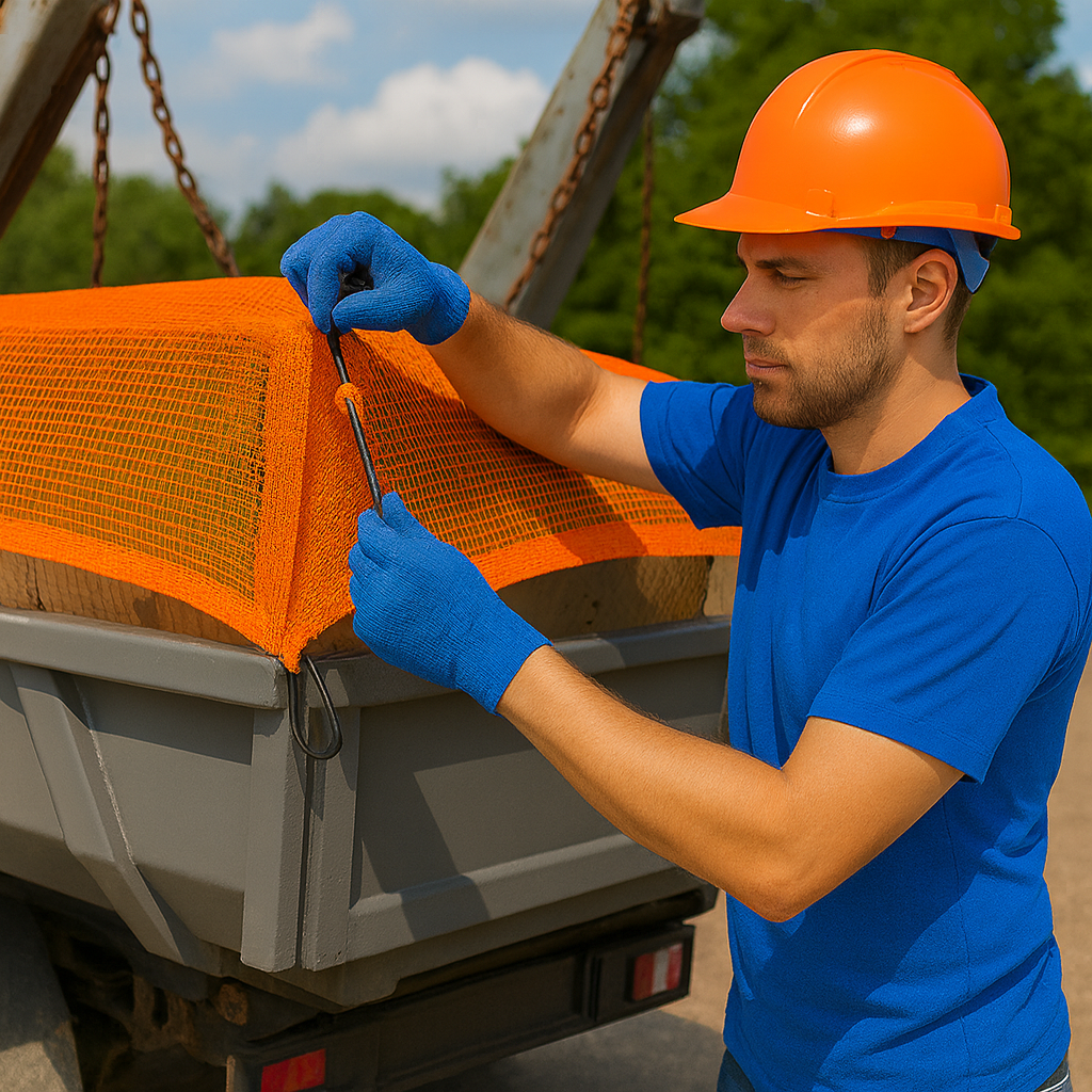 High-Visibility Orange Skip Netting – Heavy Duty Mesh for Skips, Trailers & Yard Loads