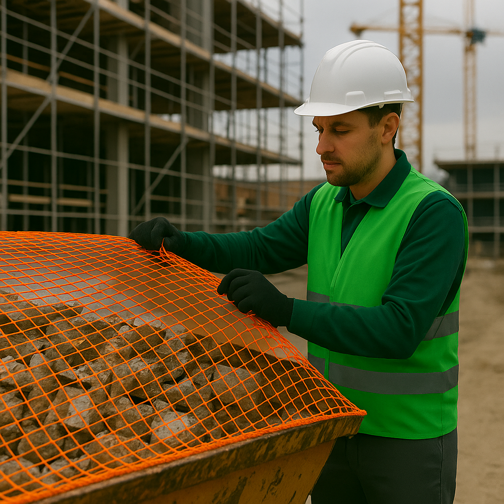 High-Visibility Orange Skip Netting – Heavy Duty Mesh for Skips, Trailers & Yard Loads