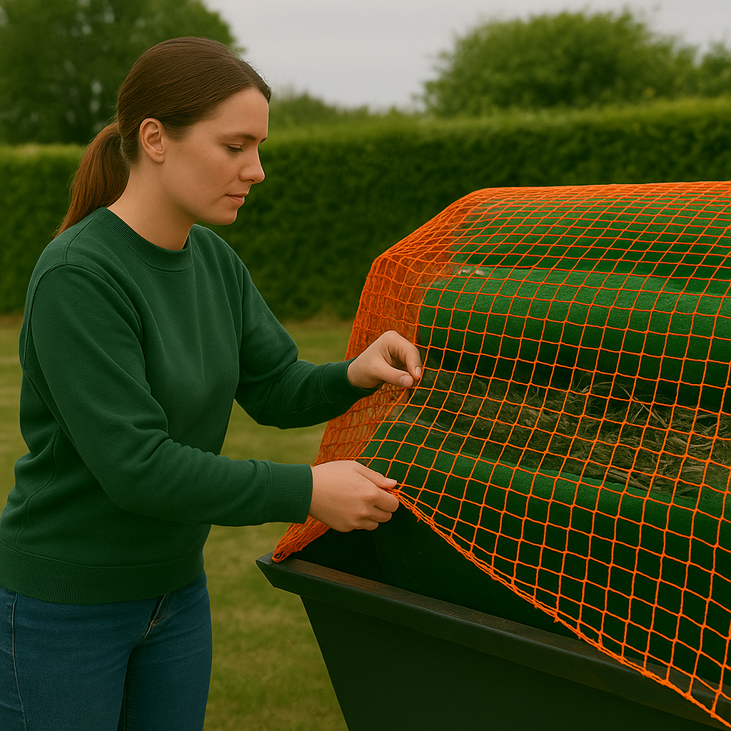 High-Visibility Orange Skip Netting – Heavy Duty Mesh for Skips, Trailers & Yard Loads