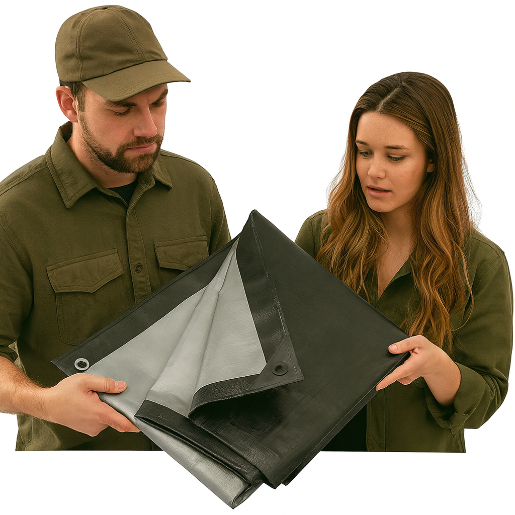 270gsm Black & Silver Heavy Duty Tarpaulin with Reinforced Corners and Eyelets for Roofing, Boats and Outdoor Use