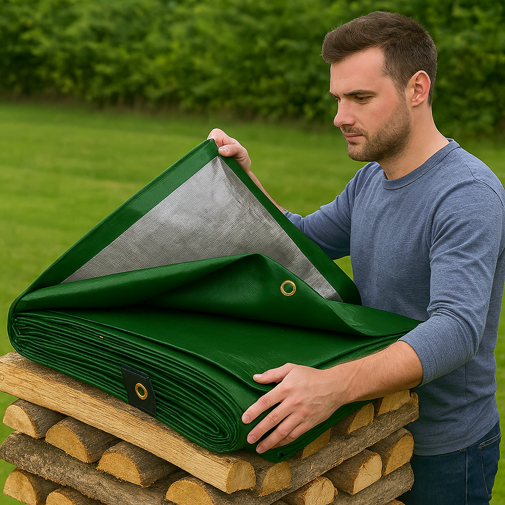 270gsm Green/Silver Waterproof Tarpaulin – Reinforced Corners & Brass Eyelets for Camping, Garden & Outdoor Use