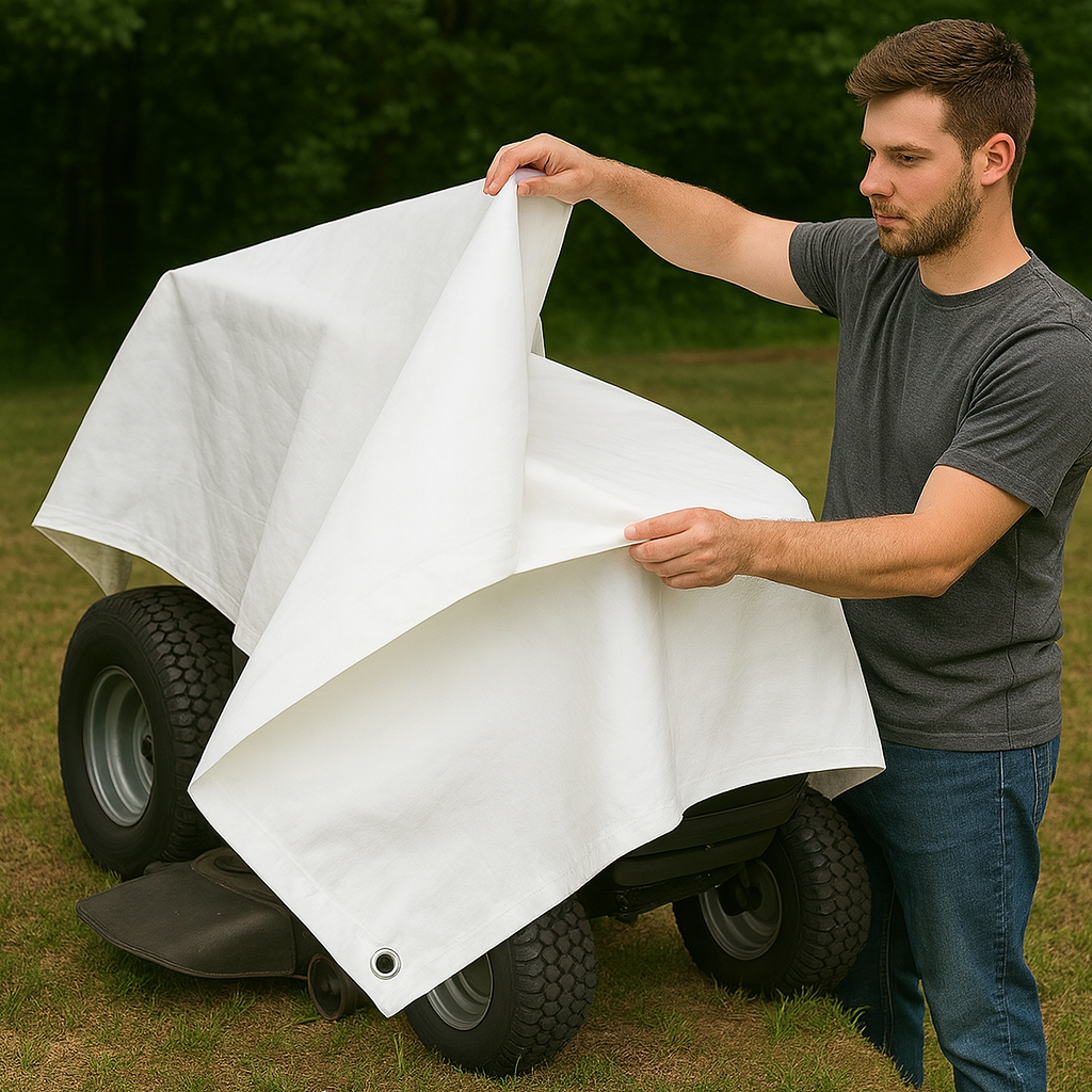 200gsm White Waterproof Tarpaulin with Reinforced Corners and Aluminium Eyelets for Garden, Roofing and Site Cover