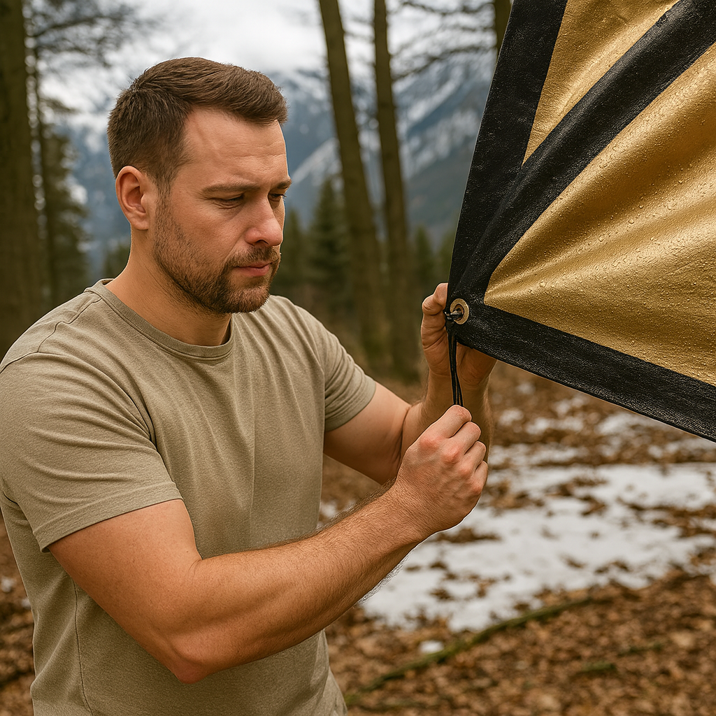 Black and Gold Heavy Duty Tarpaulin 270GSM – Waterproof PE Sheet for Camping, DIY & Outdoor Protection