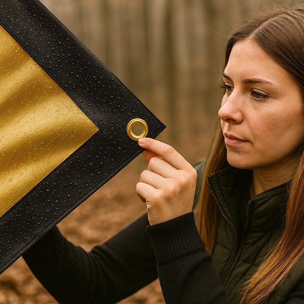 Black and Gold Heavy Duty Tarpaulin 270GSM – Waterproof PE Sheet for Camping, DIY & Outdoor Protection